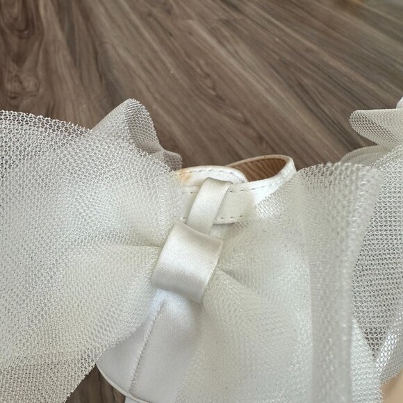Lulus Ayanna Ivory Satin Bow Ankle Strap High Heel Sandals Size 5 - Picture 10 of 10
